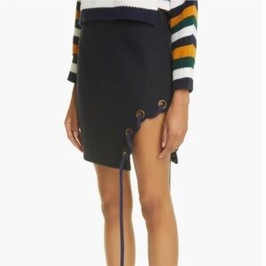 NWT Monse Rope Lace-Up Side Wool Blend Mini Skirt in Navy  Size 10
